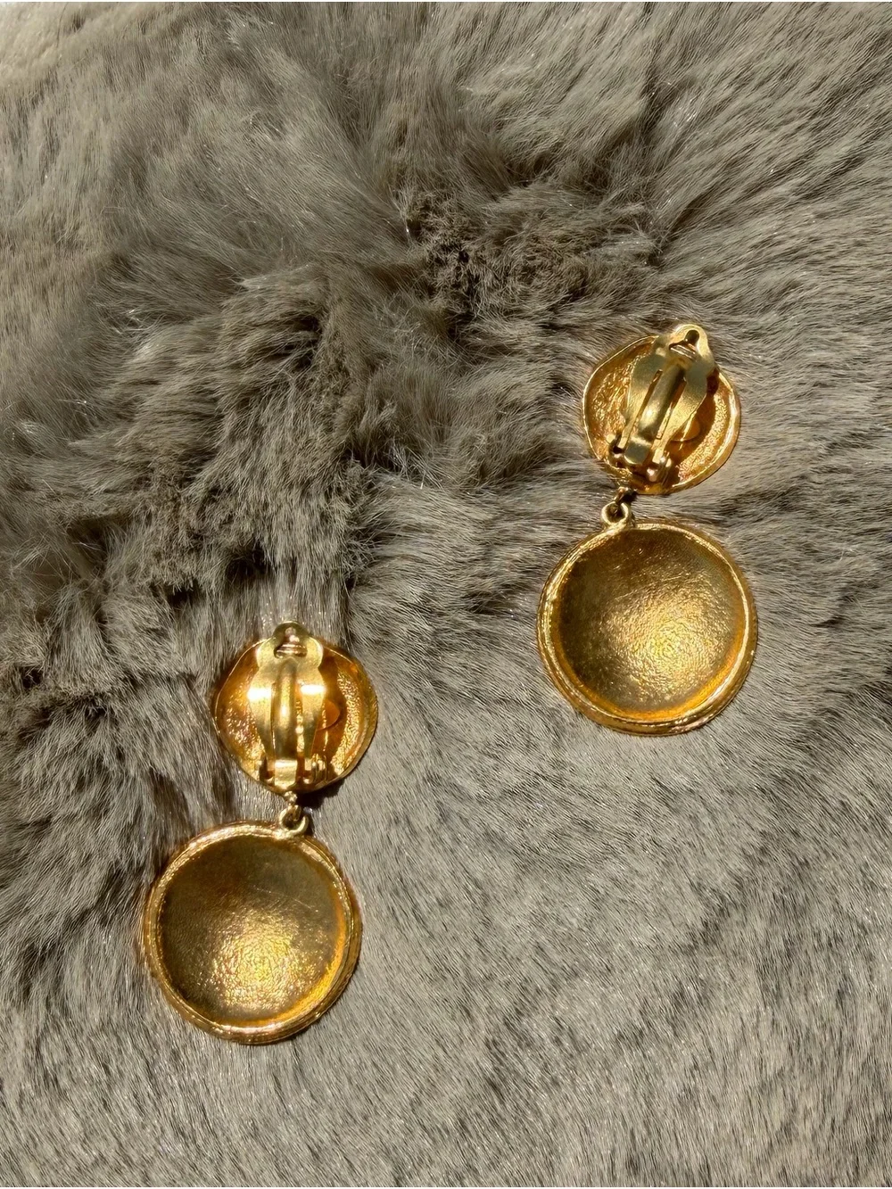 CHANEL | Vintage Gold-plated Double Drop Logo and Lion Clip-On Earrings 2” - Picture 6 of 9